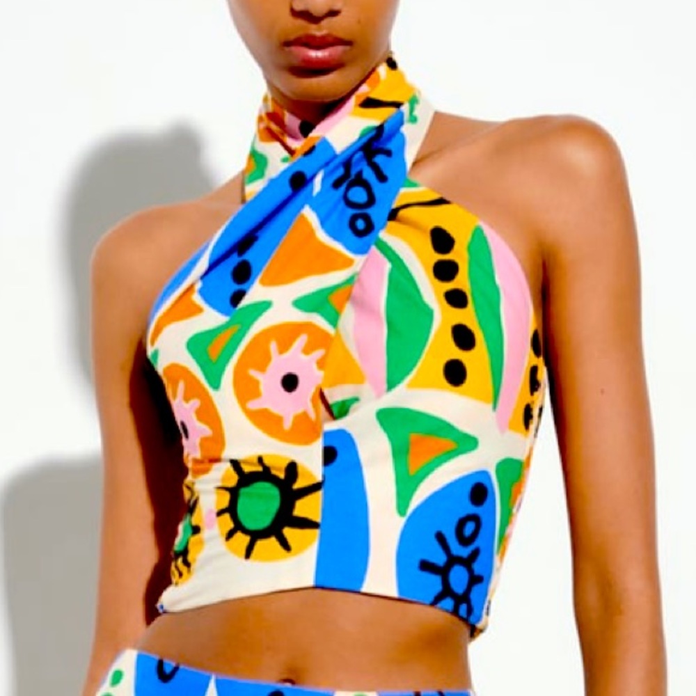 Zara colorful patterned halter crop top